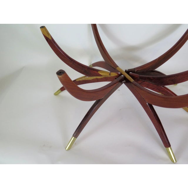 1950s Carlo Di Carlo Italian 6 Leg Spider Leg Juniper Wood Table W/Heavy Brass Moroccan Top Attributed to Carlo Di Carli For Sale - Image 5 of 7
