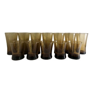 1970’s MCM Linden Moka Anchor Hocking Tall and Short Tumblers in a Very Smoky Brown Color - Set of 12 For Sale