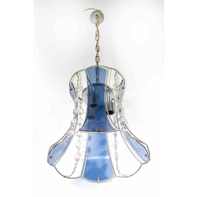 Italian Blue Murano Glass Crystal Chandelier, Mid-20th Century For Sale - Image 3 of 5
