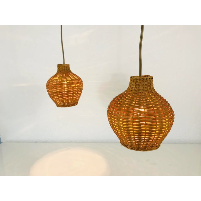 Mid-Century Modern Vintage Teak & Rattan Ceiling Lamp, 1970s For Sale - Image 3 of 8