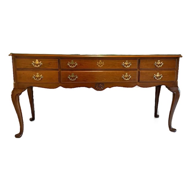 Drexel Cherry Wood Queen Anne 67" W X 33" H Sideboard or Console Table - Vintage 1970s For Sale