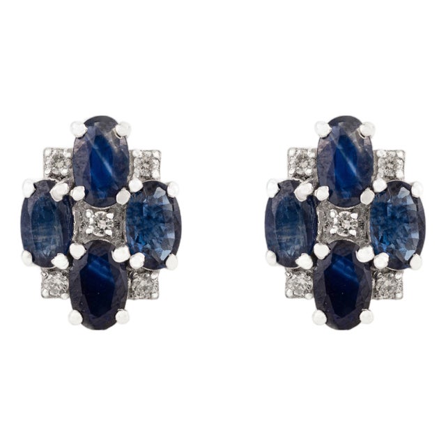 A Pair of Silver Sapphire & Diamond Cluster Stud Earrings by Carat&her For Sale