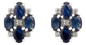 A Pair of Silver Sapphire & Diamond Cluster Stud Earrings by Carat&her