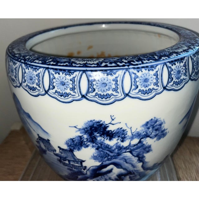 Antique Blue and White Porcelain Hibachi (Charcoal Brazier) Circa 1880-1905 For Sale - Image 15 of 15