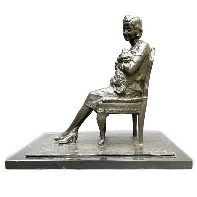 Leonardo Secchi, Lady Seated with Dog, 1942, Bronze and Marble For Sale - Image 9 of 9