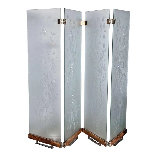Four-Panel Etched Glass Screen For Sale