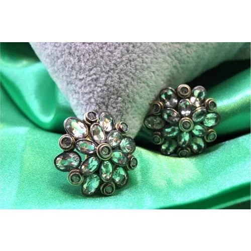 Round Gold and Silver Earrings with Zirconias and Diamond Chips, Set of 2 For Sale - Image 11 of 11