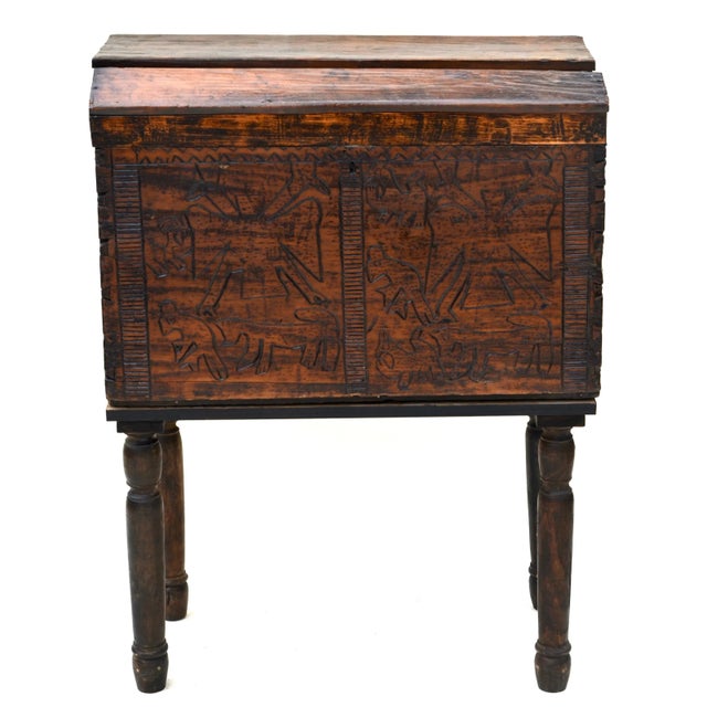 Antique animal spirit chest from the highlands of Guatemala, with wonderful animals carved on the front panel with history...