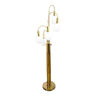 Vintage Mid Century Modern Floor Lamp Brass 5 Light Gold Metal Waterfall For Sale