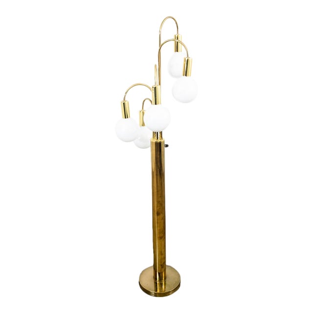 Vintage Mid Century Modern Floor Lamp Brass 5 Light Gold Metal Waterfall For Sale