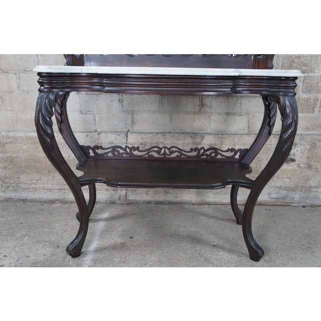 Brown Antique Victorian Rosewood Marble Rococo Tiered Etagere Display Shelf For Sale - Image 8 of 12