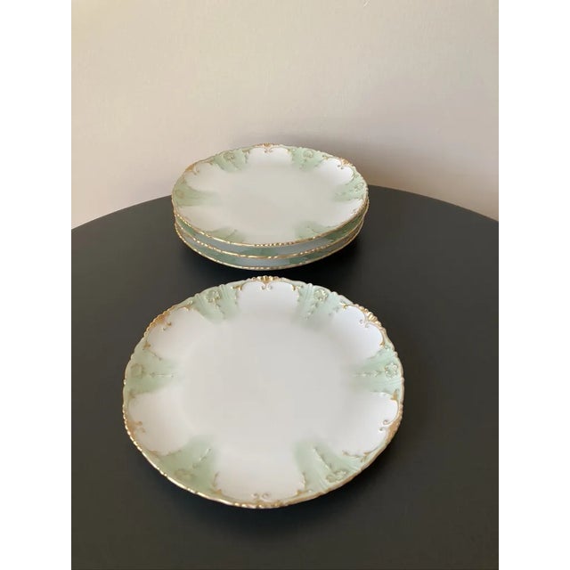 Art Nouveau 19th Century Art Nouveau French Green Gold Limoges Porcelain Plates by Haviland- Set of 4 For Sale - Image 3 of 12