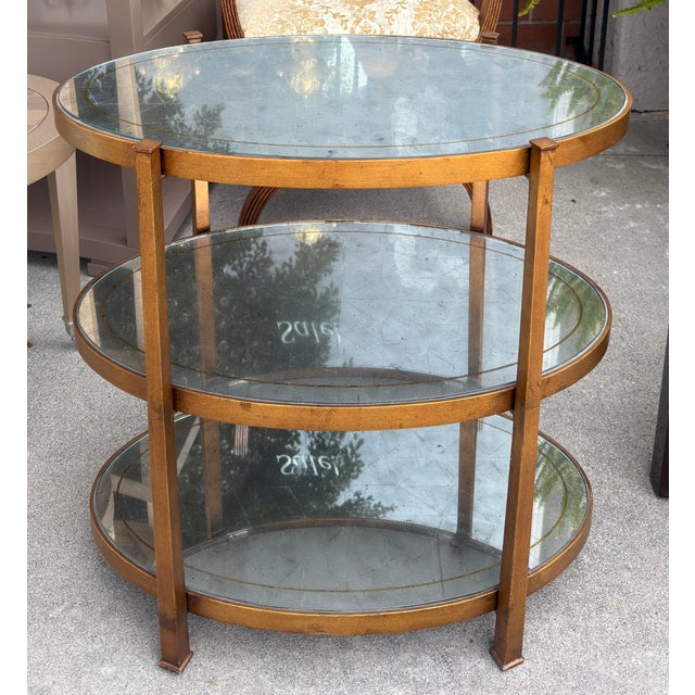 Modern Three Tier Mirrored Gilt Metal Side Table.