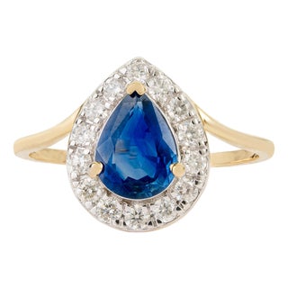 14k Two-Tone Gold 1.17ct Blue Sapphire & Diamond Vintage Ring Size 7 For Sale