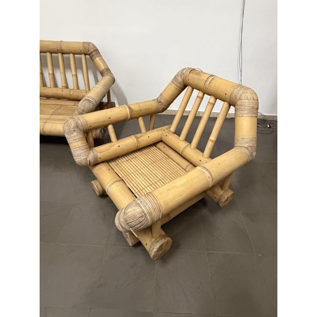 Bamboo Sofas, Armchairs and Coffee Table, 1970, Set of 4 For Sale - Image 3 of 11