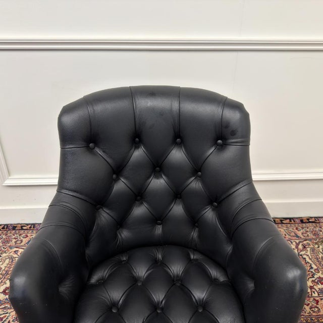 English Black Chesterfield Desk Chair For Sale - Image 5 of 8