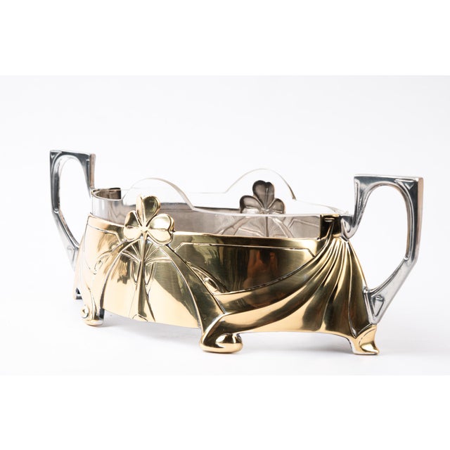 1900 - 1909 Jugendstil Centerpiece in Alpaca and Brass with Glass, 1908 For Sale - Image 5 of 15