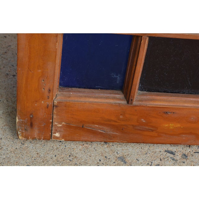 1980s Art / Stained Glass & Wood Window Panel / Color W/ Yellow & Blue Arches in Center For Sale - Image 5 of 17