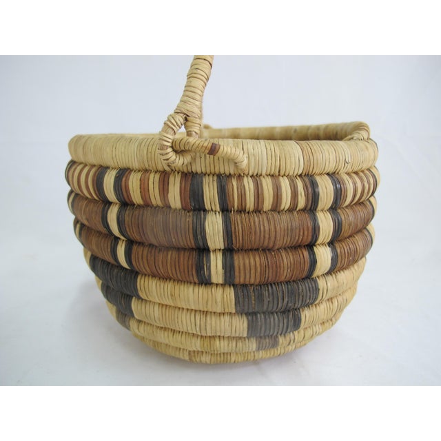Early 20th Century Hopi Sw Arizona Native American Geometric Deep Coil Basket With Handle For Sale - Image 5 of 8