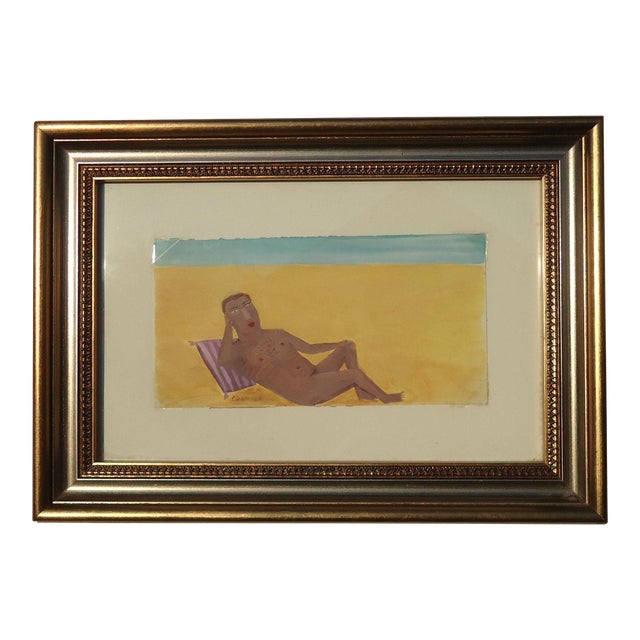 Reclining Male Nude at Beach by Ann Chamberlin For Sale