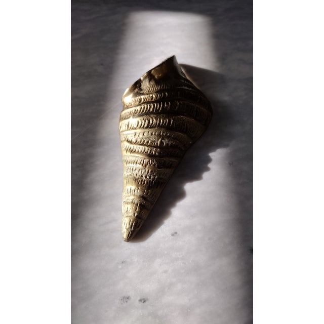 Brass Vintage Brass Cone Sea Shell Wall Hanging For Sale - Image 8 of 8