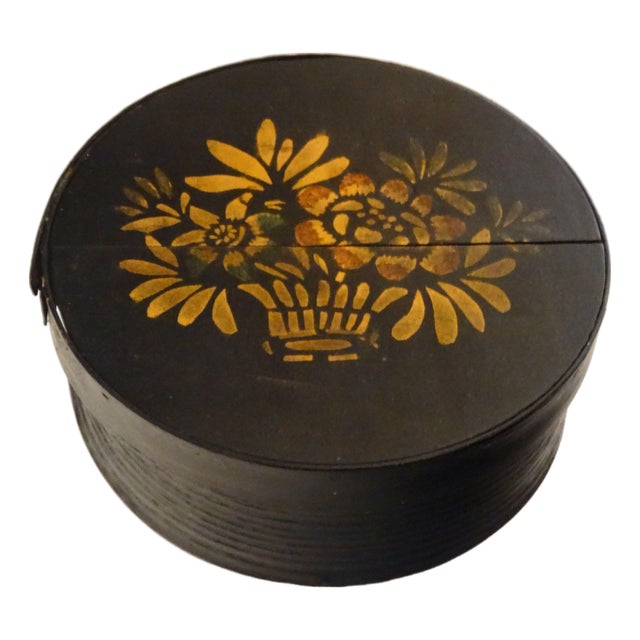 Antique Hand Painted American Farmhouse Bentwood Box For Sale