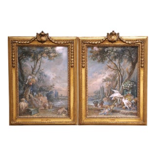 Pair of 18th Century French Louis XVI Framed Watercolors With Protective Glass For Sale