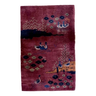 1920s Handmade Antique Art Deco Chinese Rug 4.1' X 6.5' For Sale