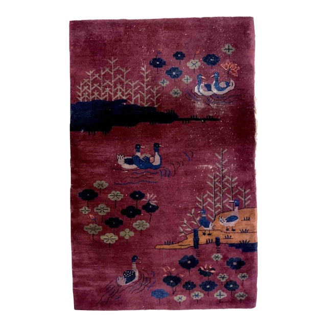 1920s Handmade Antique Art Deco Chinese Rug 4.1' X 6.5' For Sale