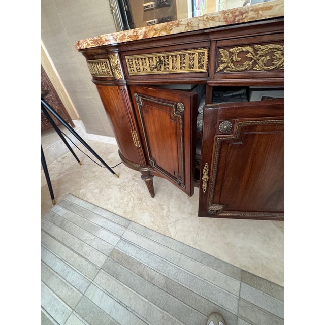French Louis XVI Mahogany Sideboard / Server / Buffet / Credenza With Mirror, Marble Top and Bronze Details C. 1890-1900 For Sale - Image 15 of 15