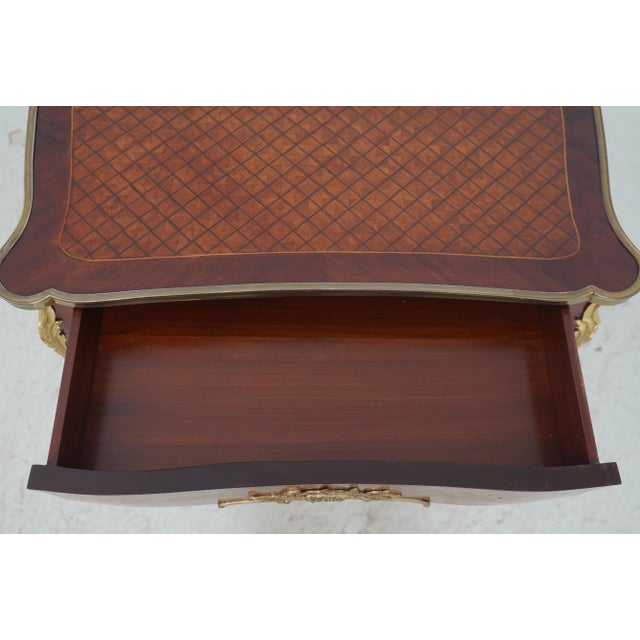 Louis XV Style Parquetry Inlaid Mahogany Side Table W. Drawer For Sale - Image 4 of 17