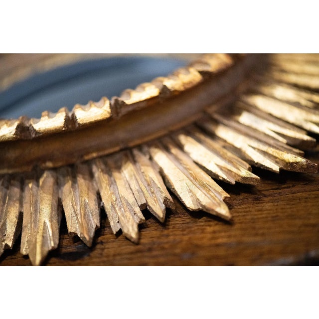 French Gilt Sunburst or Starburst Convex Mirror (Diameter 16 1/2) For Sale In Austin - Image 6 of 8