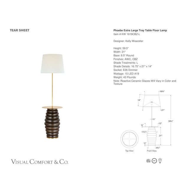 Kelly Wearstler by Visual Comfort Signature Phoebe Extra Large Tray Table Floor Lamp in Crystal Bronze with Linen Shade...
