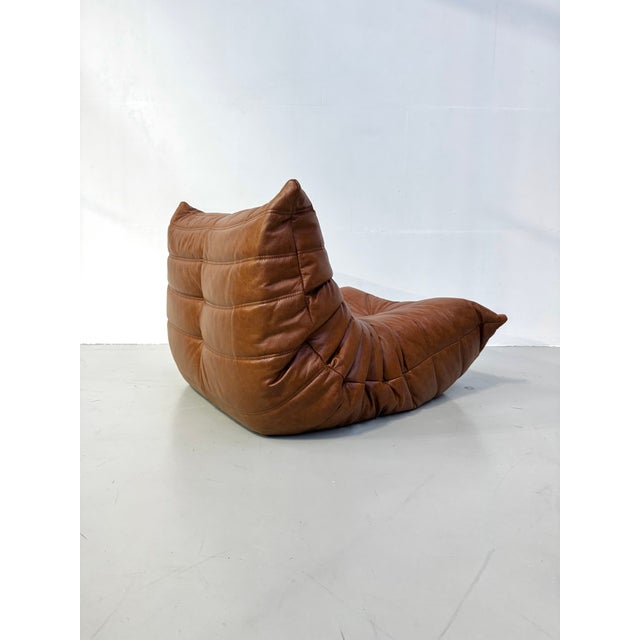 French Togo Lounge Chair in Dark Cognac Leather by Michel Ducaroy for Ligne Roset For Sale - Image 10 of 13