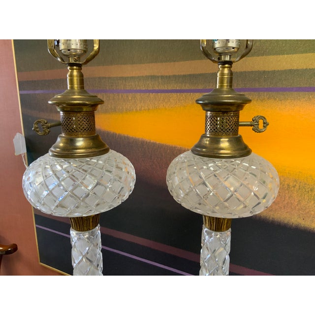 Neoclassical 20th Century Neoclassical Style Pair of Crystal Lamps For Sale - Image 3 of 12