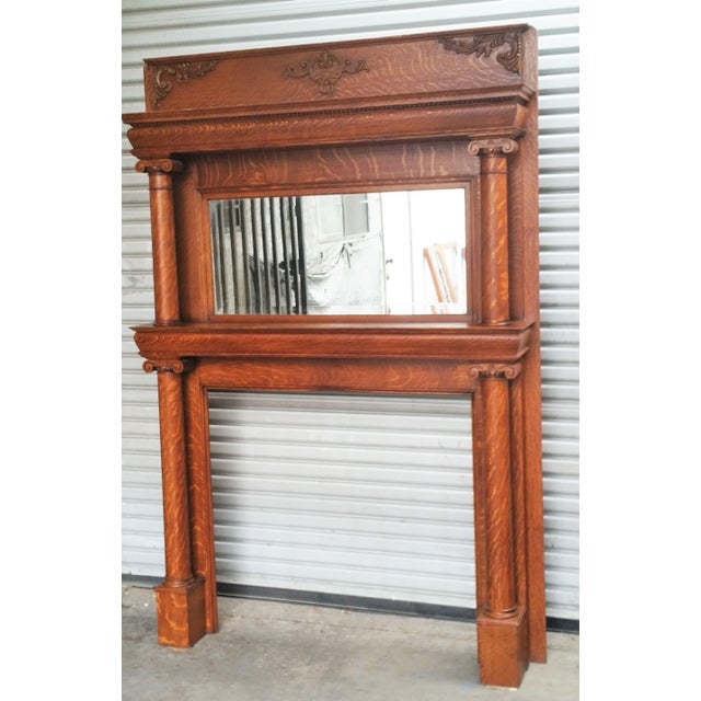 Victorian Antique American Tiger Oak Double Column Fireplace Mantel Chairish