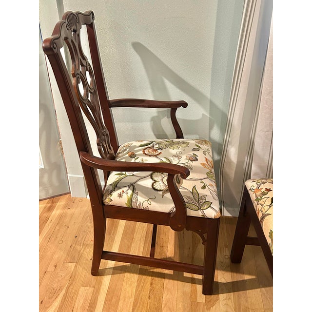 Vintage Thomasville Chippendale Side Chairs With Botanical Linen Upholstery - A Pair For Sale In New Orleans - Image 6 of 12