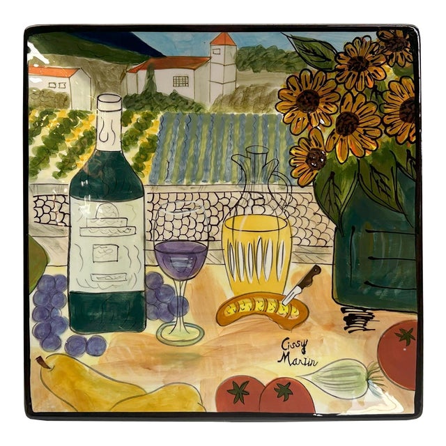 Handmade Square Wine Bottle Glass Scenery Flower Display Art Plate For Sale