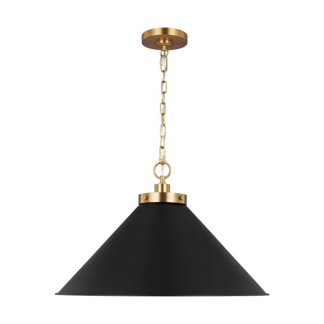 2020s Chapman & Myers by Visual Comfort Studio Wellfleet Medium Wide Pendant, Midnight Black & Burnished Brass For Sale - Image 5 of 5