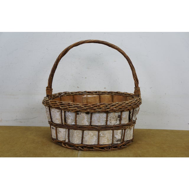Mid 20th Century Vintage Woven Bark Country Farmhouse Harvest Gathering Basket 18" For Sale - Image 5 of 11