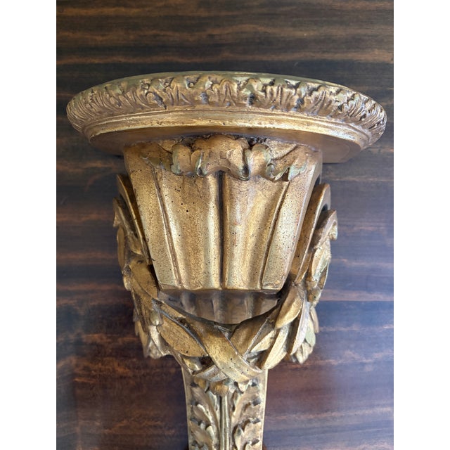 Neoclassical Large Italian Neoclassical Gilt Foliate Wall Sconce Shelves by Borghese, Pair For Sale - Image 3 of 13