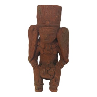 Vintage Pre-Columbian Style Terracotta Seated Figure Sculpture 5” T X 2” W X 3” D For Sale