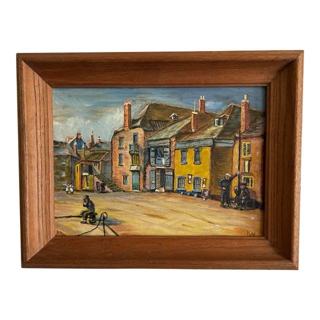 Vintage Oil Painting on Canvas of Quayside, St. Ives, England For Sale