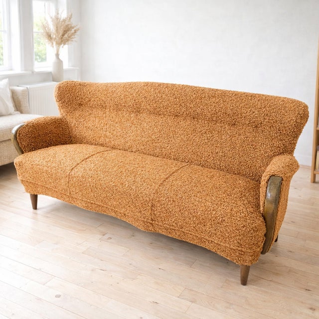 Vintage Scandinavian Curved Bouclé 3-Seater Sofa, 1950s For Sale - Image 4 of 9