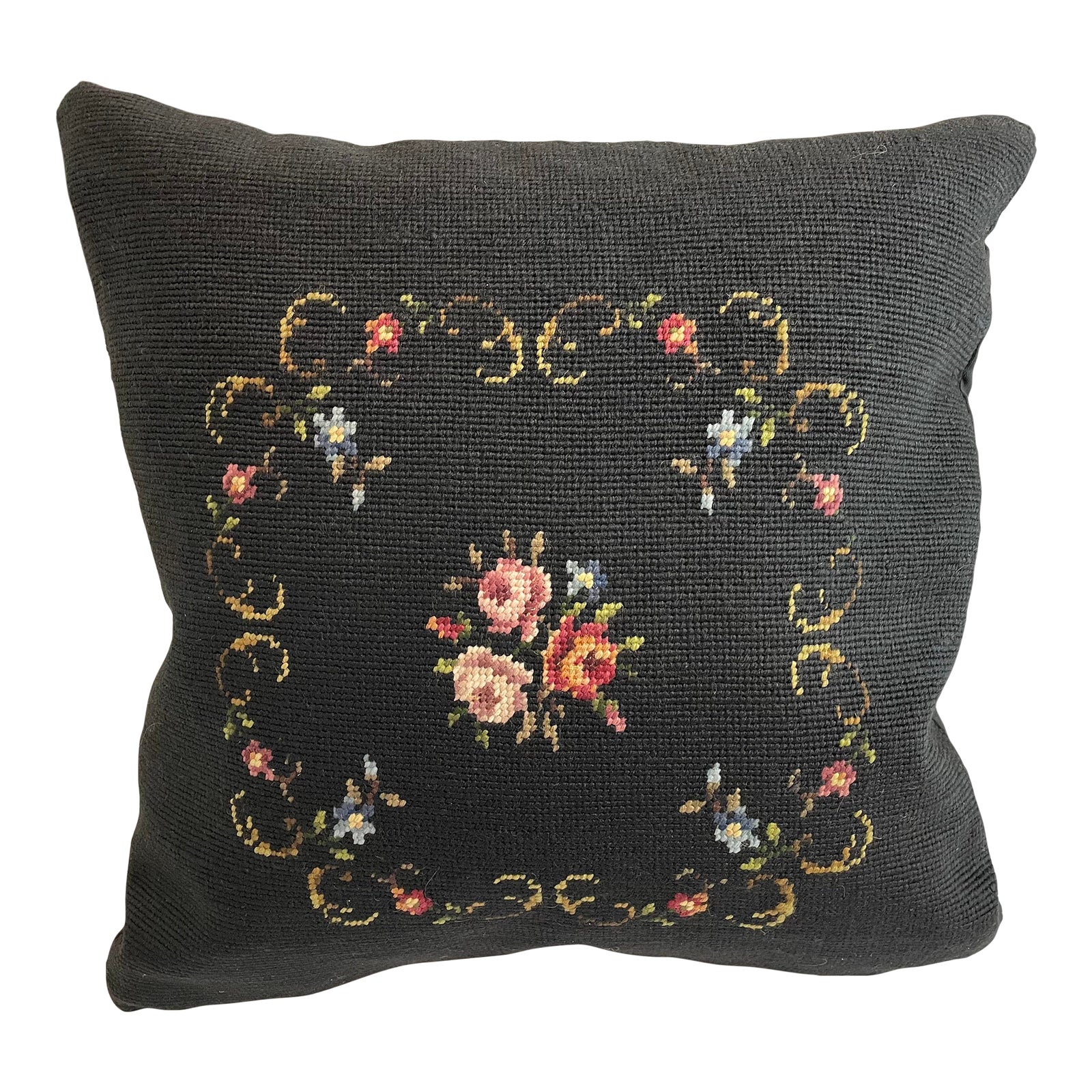 Vintage Black Needlepoint Pillow Chairish