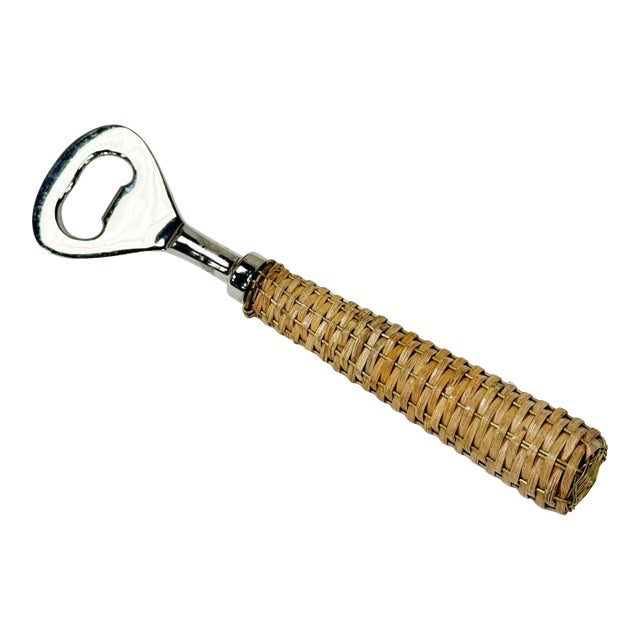 Vintage Wrapped Rattan and Stainless Steel Bottle Opener For Sale