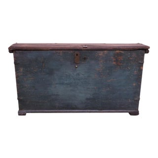 18th Century Early Americana Painted Wood Monogrammed Trunk For Sale