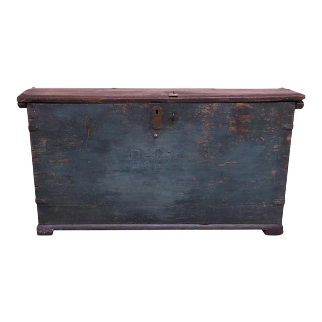 18th Century Early Americana Painted Wood Monogrammed Trunk For Sale