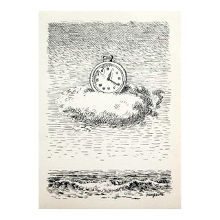 1966 Rene Magritte 3 Signed Lithograph 3 Clock in Cloud Aube a l'Antipode For Sale