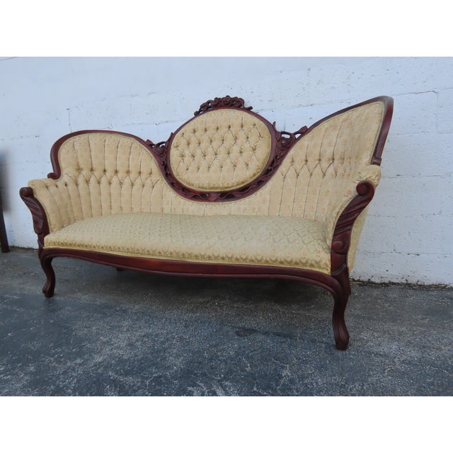 Victorian Victorian Style Carved Solid Mahogany Sofa Couch 6360 For Sale - Image 3 of 15